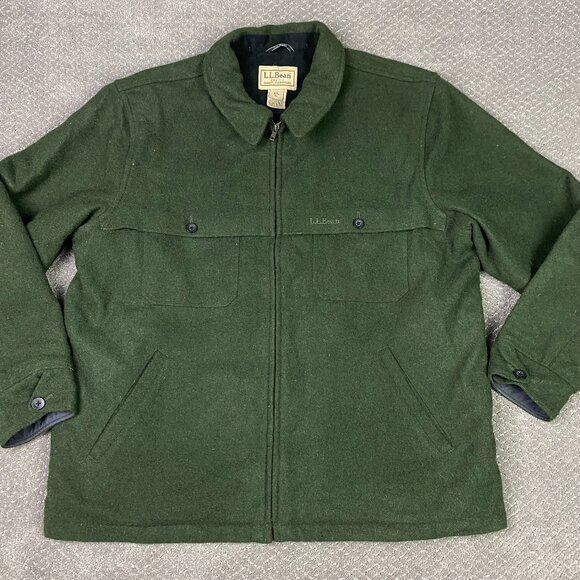 LL Bean Maine Guide Zip Front Jac-Shirt Primaloft Mens XXL Green Mackinaw Jacket - Picture 1 of 15
